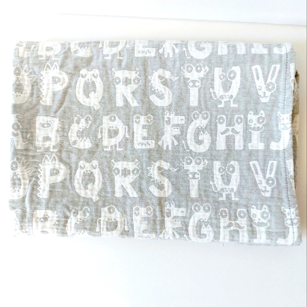 Alphabet Monsters Jaquard Coverlet Peacock‎ Alley Grey & White 28x40 Blanket
